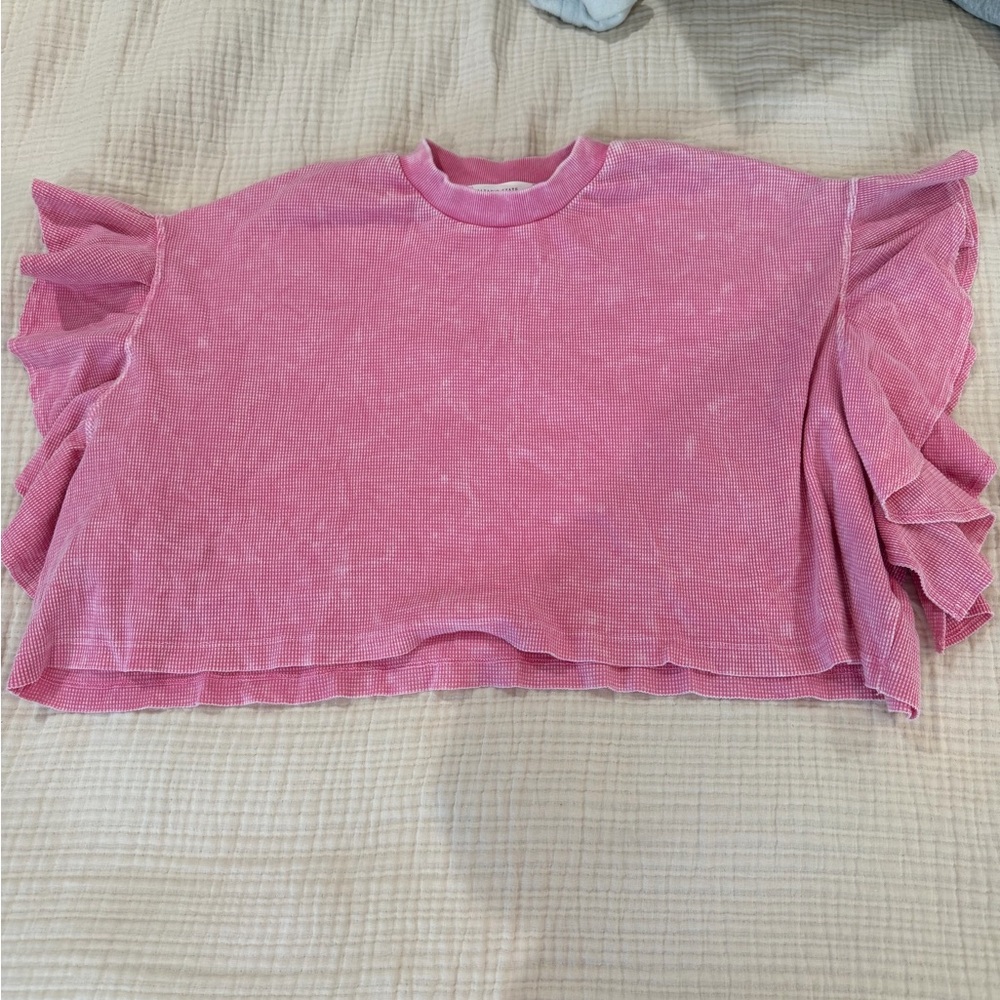 Altard State Pink Ruffle Sleeve Top